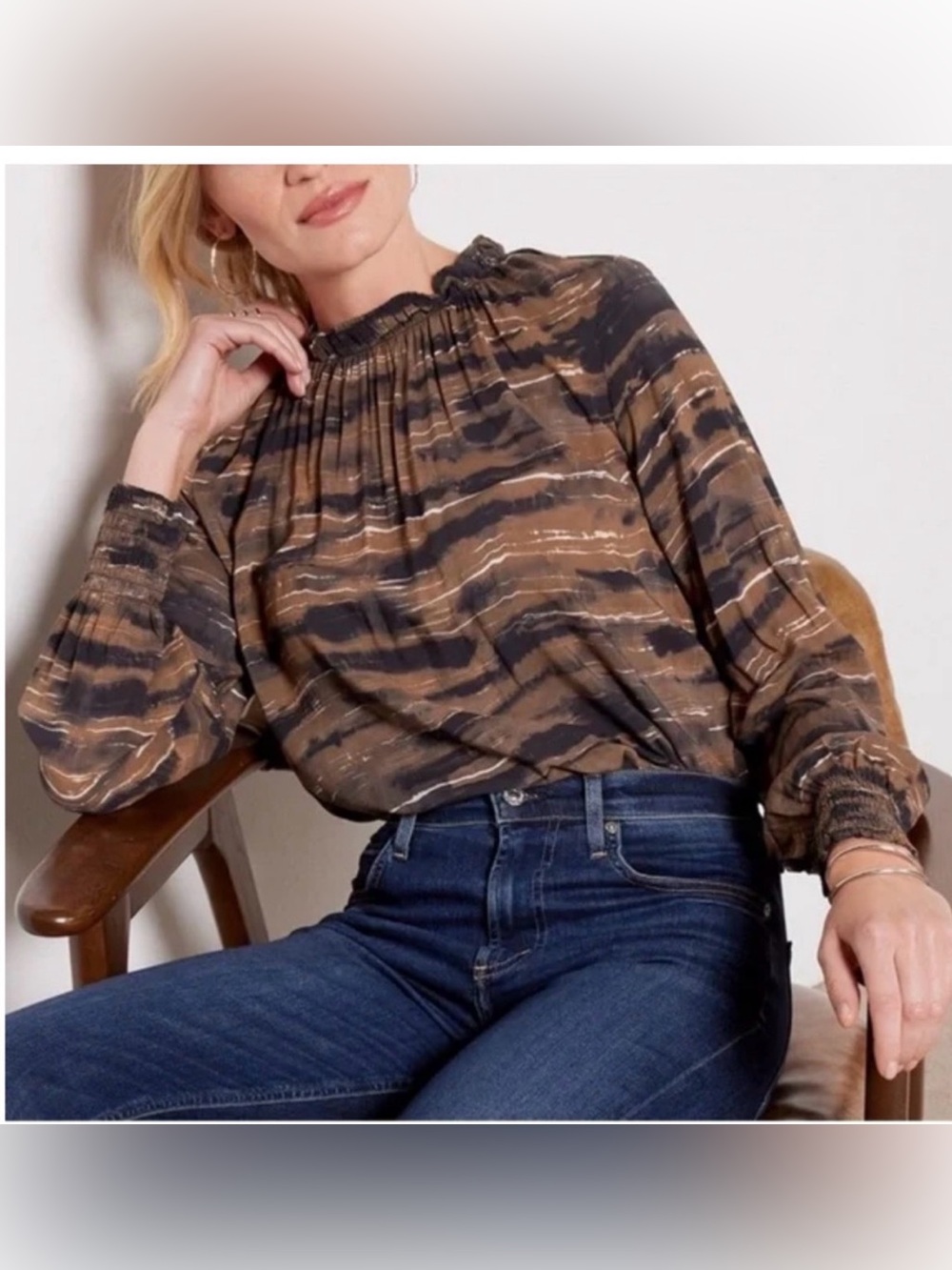 New With Tags Evereve Cloth & Stone Blurred Stripe Top Sz M
